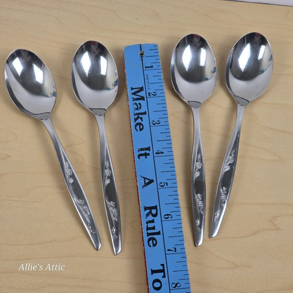Vintage Tea Spoons Flatware Set Stainless Steel USA Floral International Co Lot